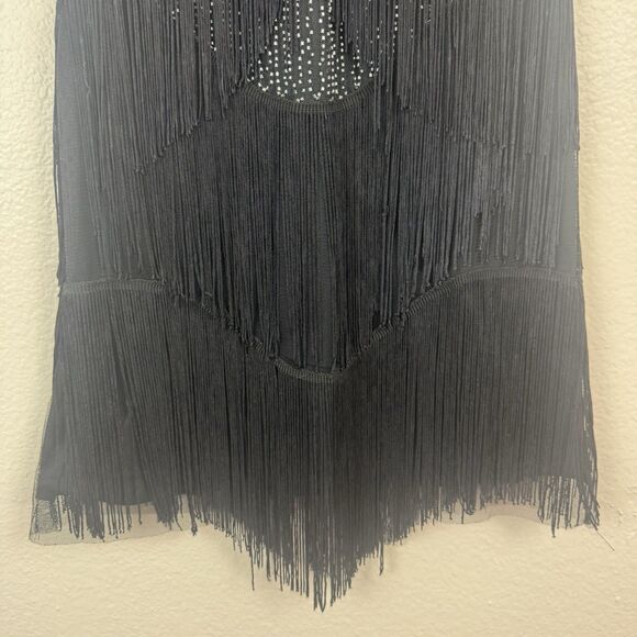 Unique Vintage Retro 1920s Fringe Beaded Mini Flapper Dress Black Silver Small - Picture 10 of 16